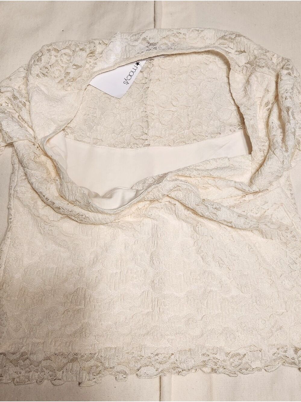 Madden Girl NEW Sheer Back Floral Lace Sweetheart Blouse Top Beige X-Large - Picture 6 of 8